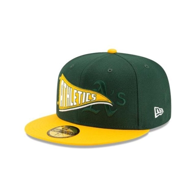 Green Oakland Athletics Hat - New Era MLB Flag 59FIFTY Fitted Caps USA2106357